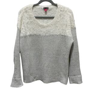 Vince camuto gray fuzzy ands knit mix sweater. Size M medium.‎ See measurements